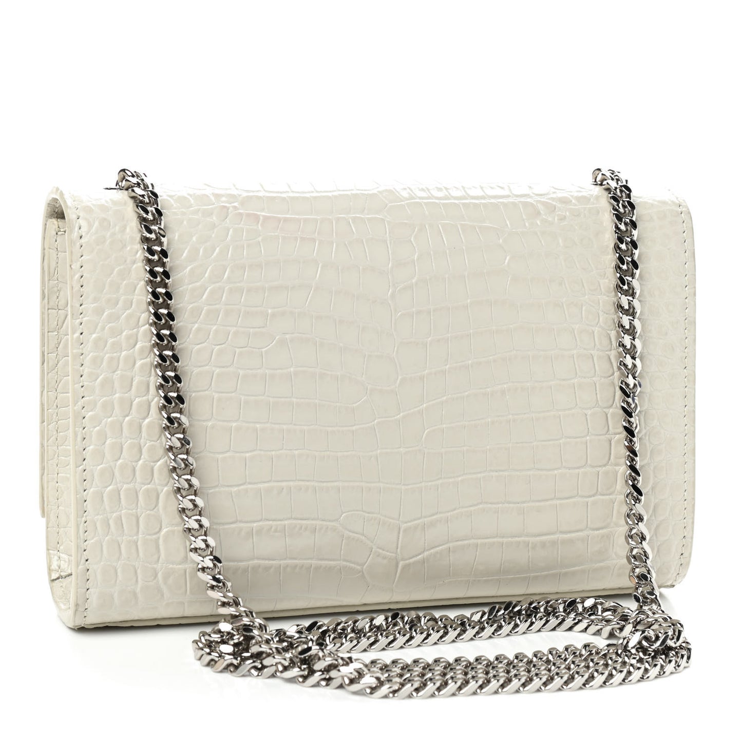 Calfskin Crocodile Embossed Small Classic Monogram Kate Tassel Satchel Crema Soft