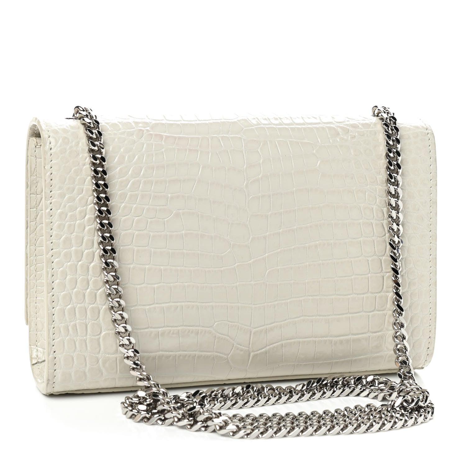 Saint Laurent Calfskin Crocodile Embossed Small Classic Monogram Kate Tassel Satchel Crema Soft 3 of 9
