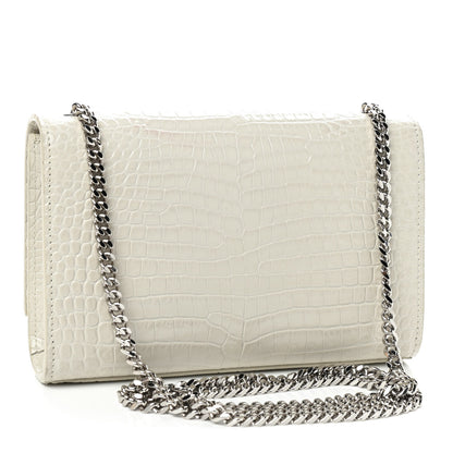 Saint Laurent Calfskin Crocodile Embossed Small Classic Monogram Kate Tassel Satchel Crema Soft 3 of 9