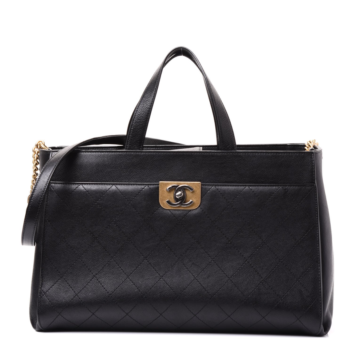 Chanel Calfskin Stitched Large Straight Lines Shopping Tote Black 1 of 12