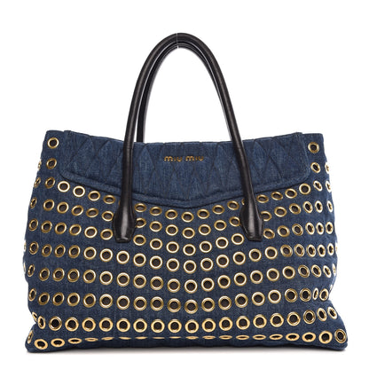 Miu Miu Denim Matelasse Grommet Tote Avio 1 of 7