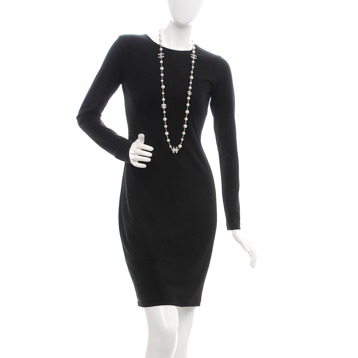 Crystal Pearl CC Long Necklace Silver