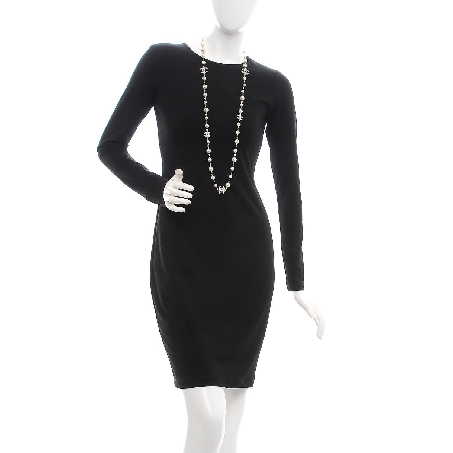 Chanel Crystal Pearl CC Long Necklace Silver 2 of 5
