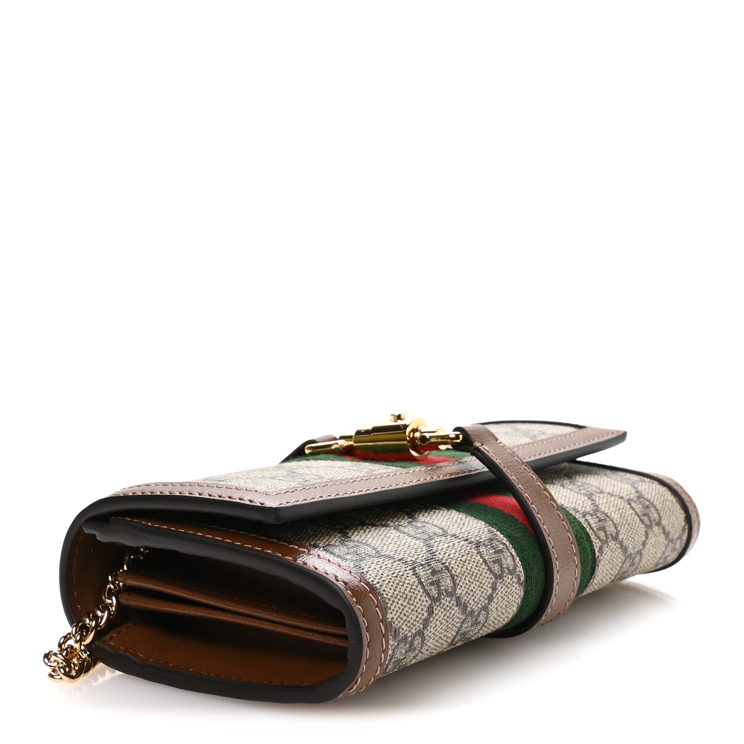 Gucci GG Supreme Monogram Azalea Calfskin Web Jackie 1961 Chain Wallet Beige Ebony Brown Sugar 4 of 11