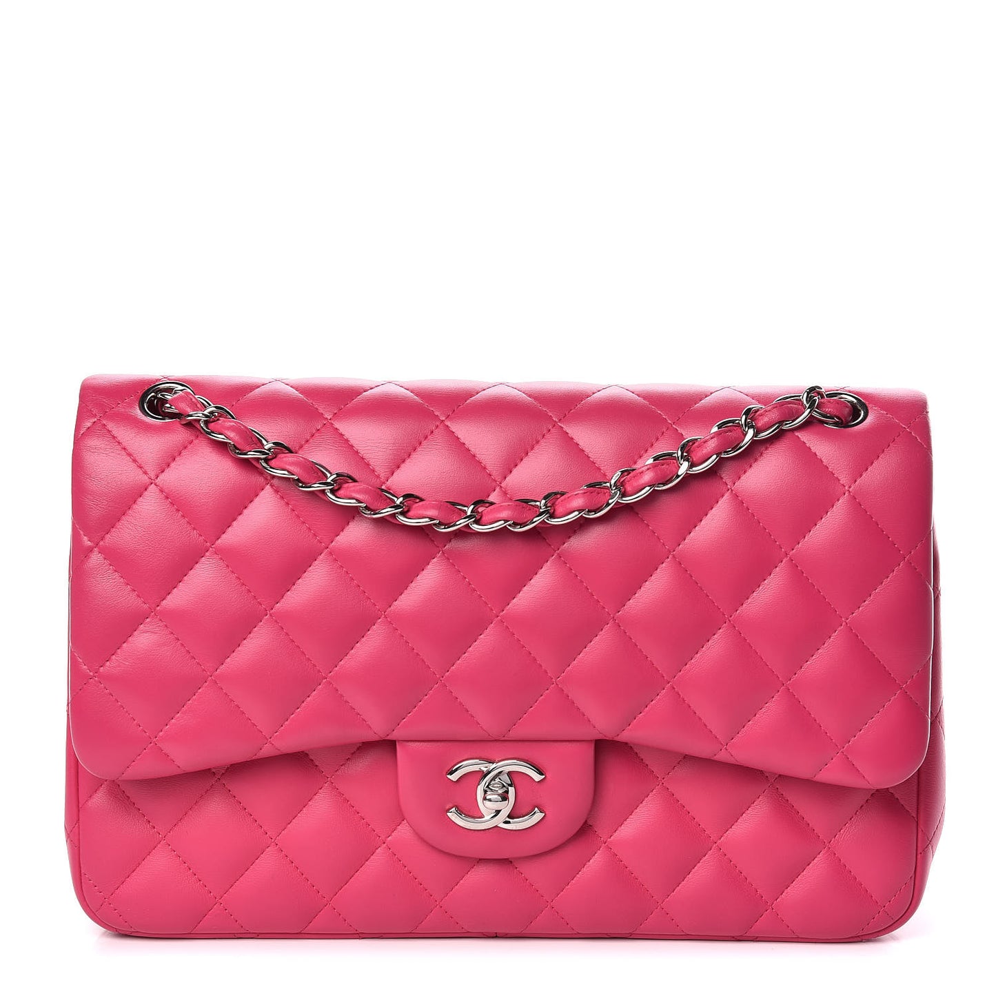 Lambskin Quilted Jumbo Double Flap Fuchsia