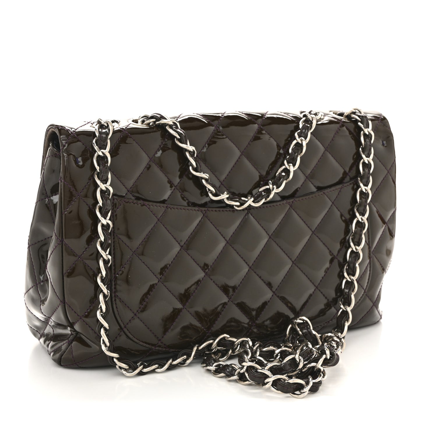 Patent Quilted Jumbo Single Flap Dark Purple