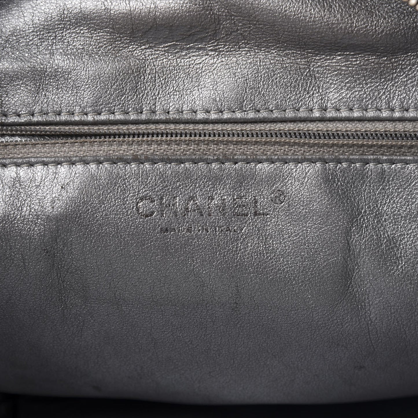 Glazed Caviar Modern Chain Hobo Black