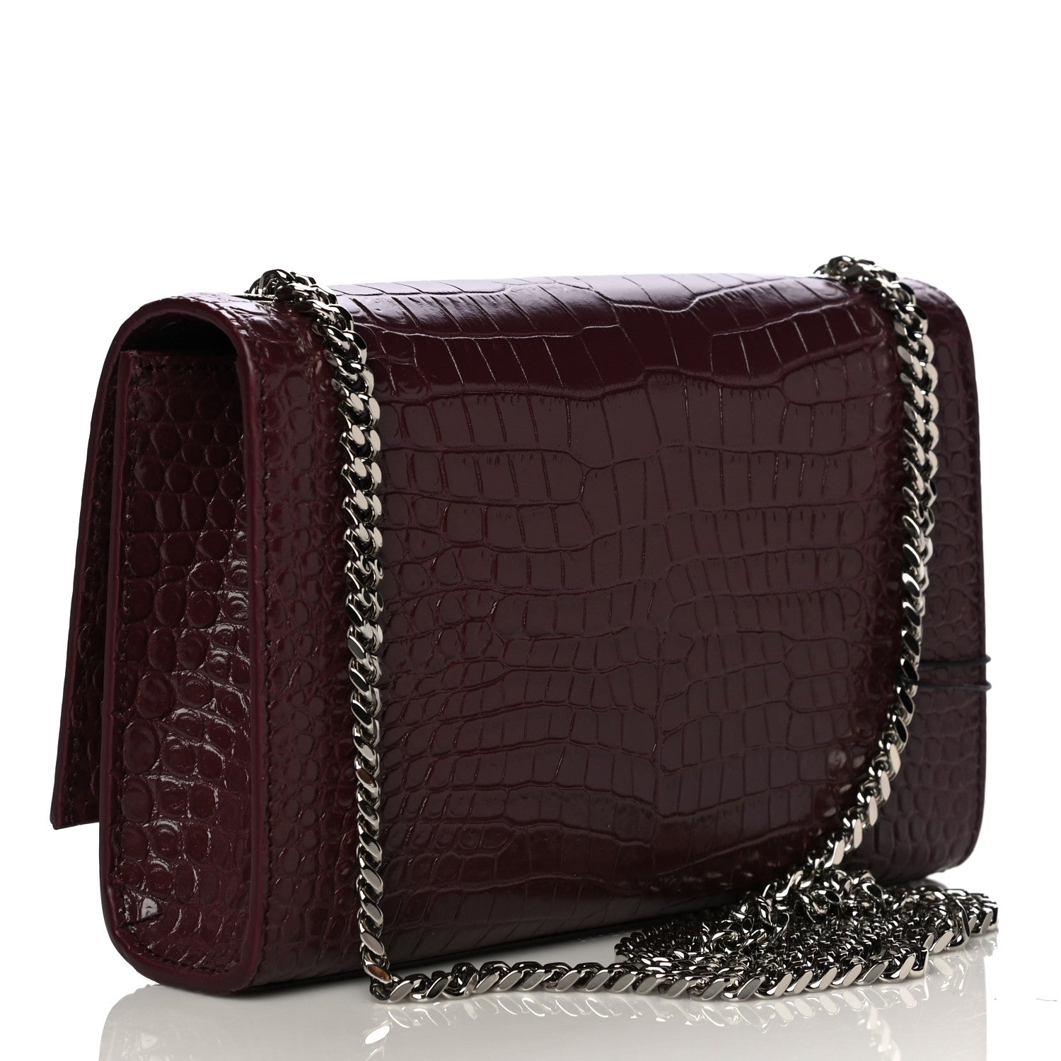 Saint Laurent Calfskin Crocodile Embossed Small Classic Monogram Kate Tassel Satchel Palissandre 3 of 10