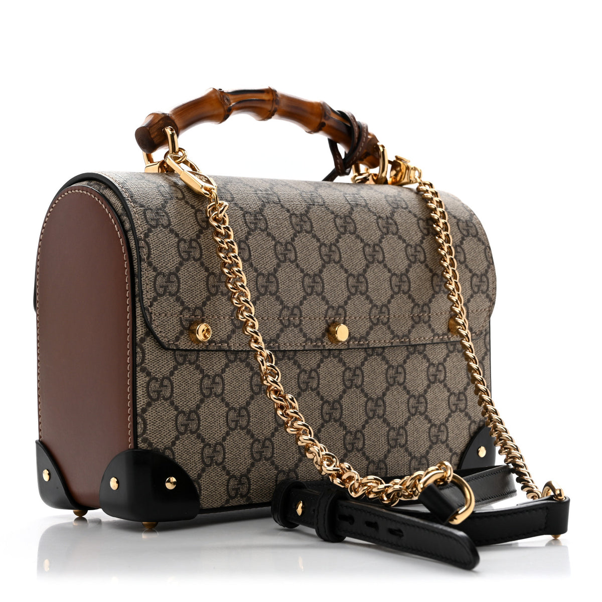 Gucci GG Supreme Monogram Small Padlock Bamboo Shoulder Bag Beige Black Cuir 3 of 11