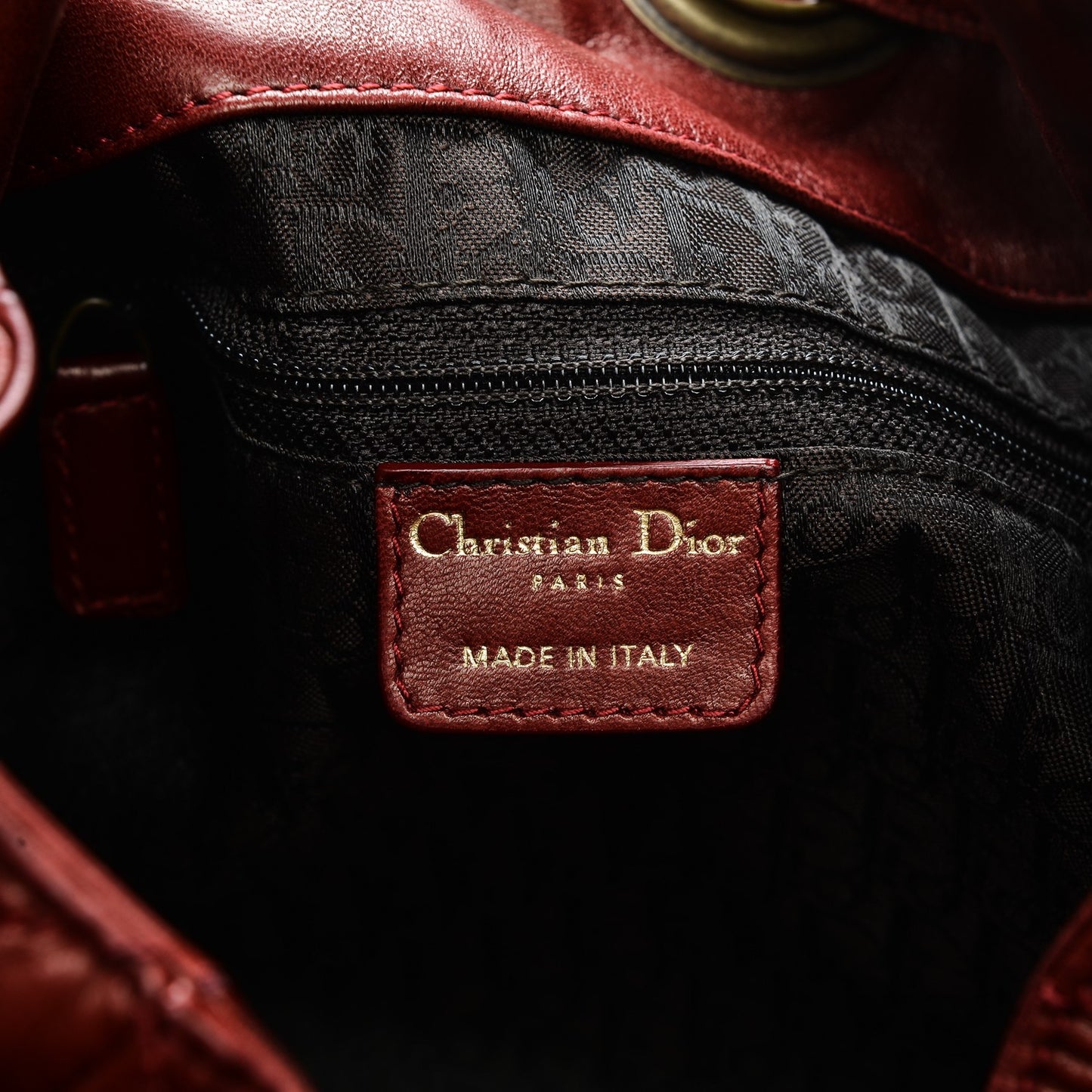 Lambskin Cannage Drawstring Bag Red
