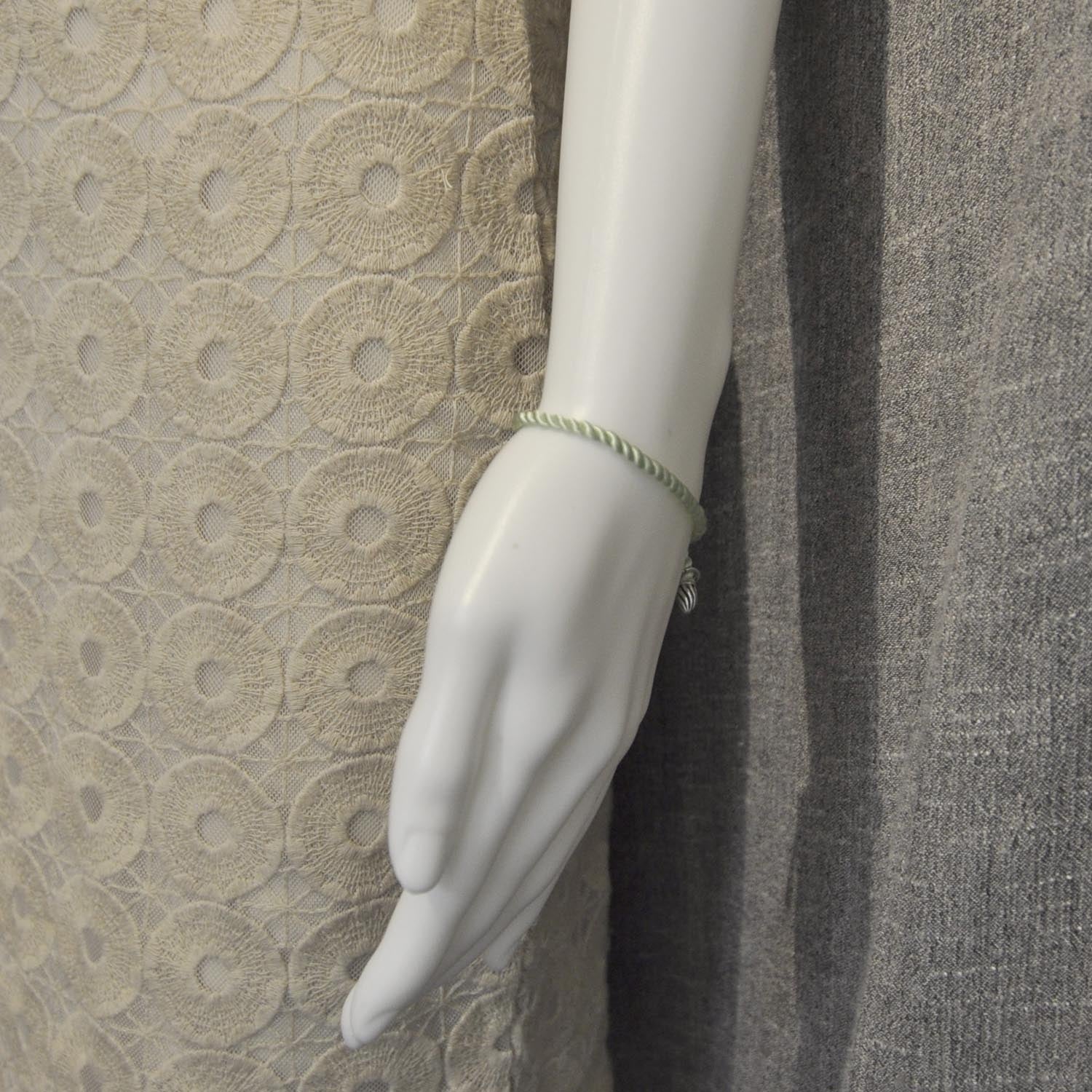 David Yurman Sterling Silver and Silk Cord Bracelet Green 2 of 5