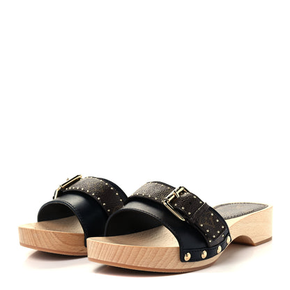 Louis Vuitton Calfskin Monogram Cottage Mules 37 Black 2 of 11