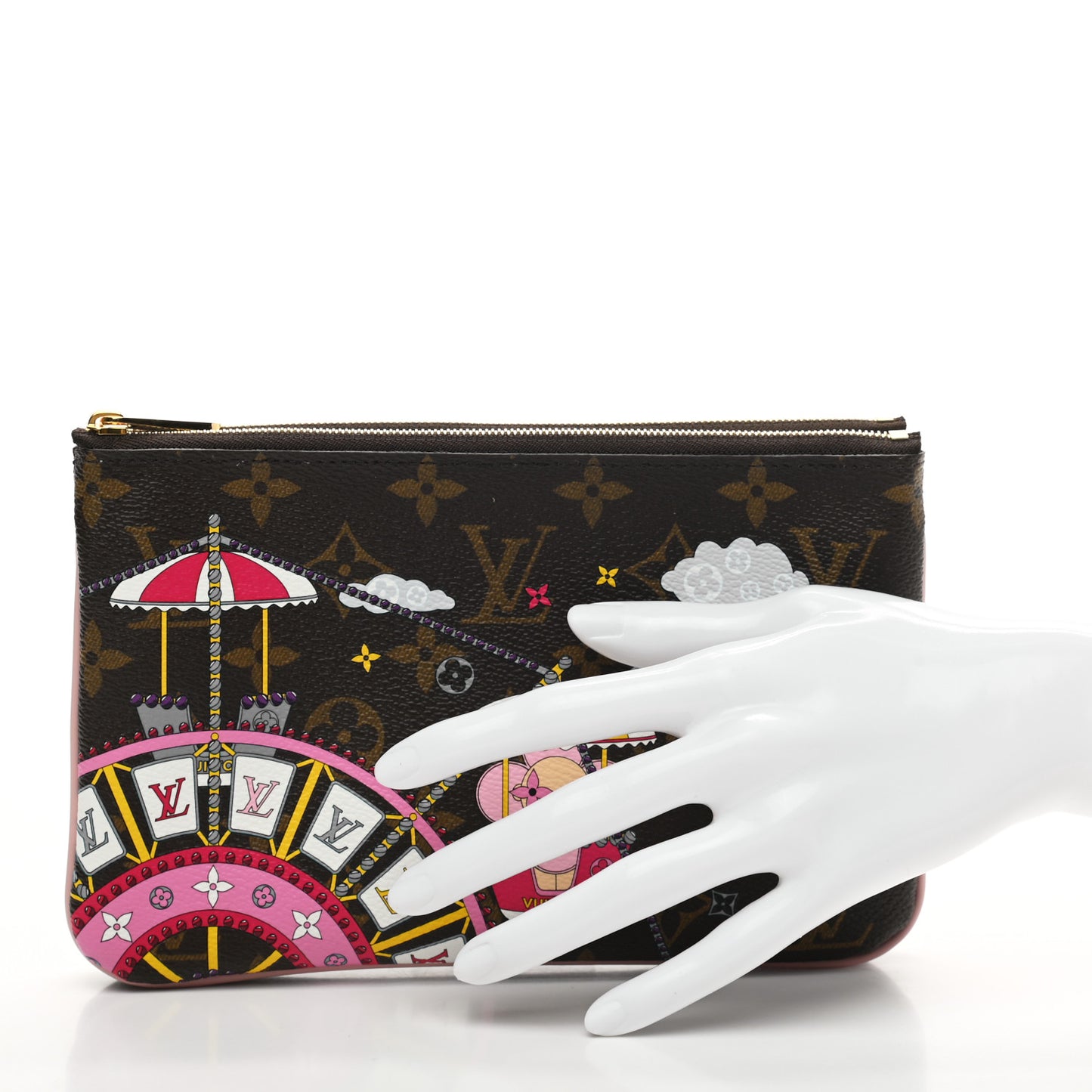 Monogram 2020 Christmas Animation Big Wheel Double Zip Pochette Rose Ballerine