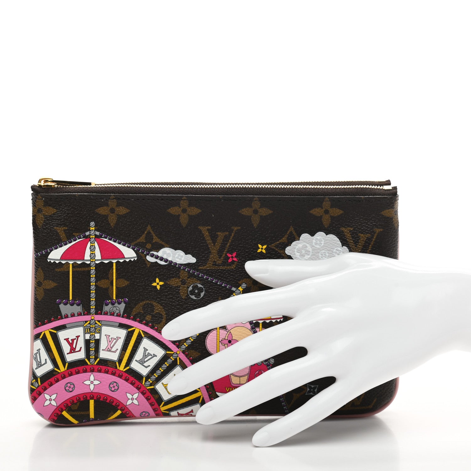 Louis Vuitton Monogram 2020 Christmas Animation Big Wheel Double Zip Pochette Rose Ballerine 2 of 9