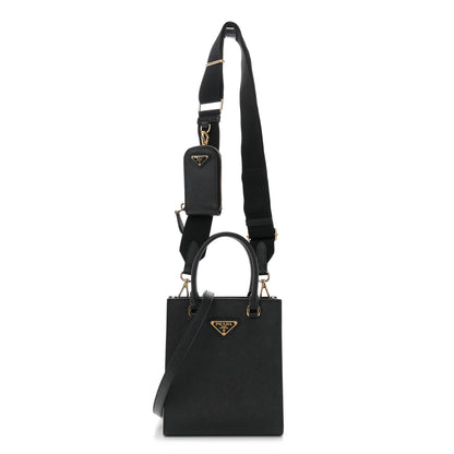 Prada Saffiano Lux Triangle Small Double Handle Crossbody Tote Black 1 of 10