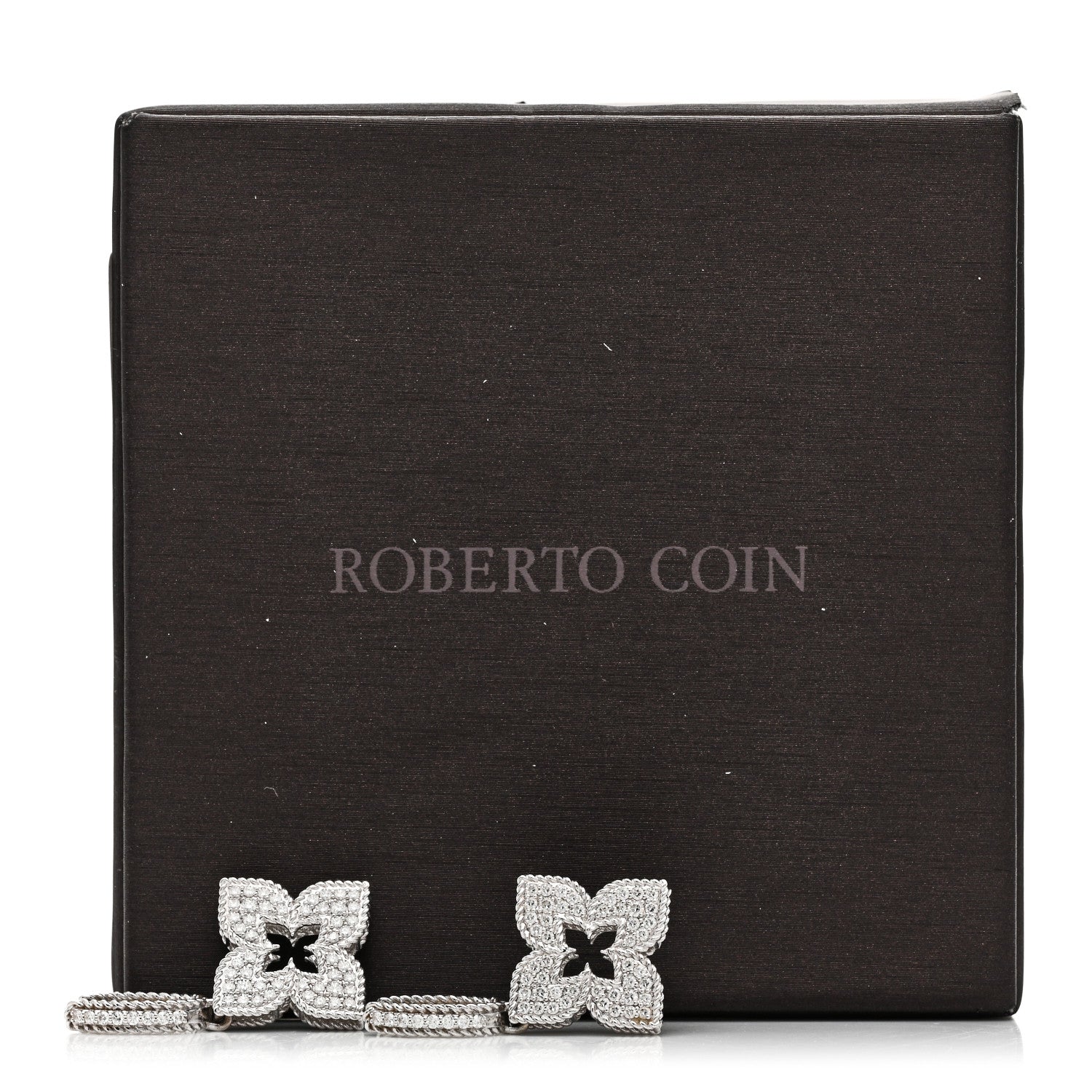 Roberto Coin 18K White Gold Diamond Venetian Princess Pave Flower Drop Earrings 5 of 5