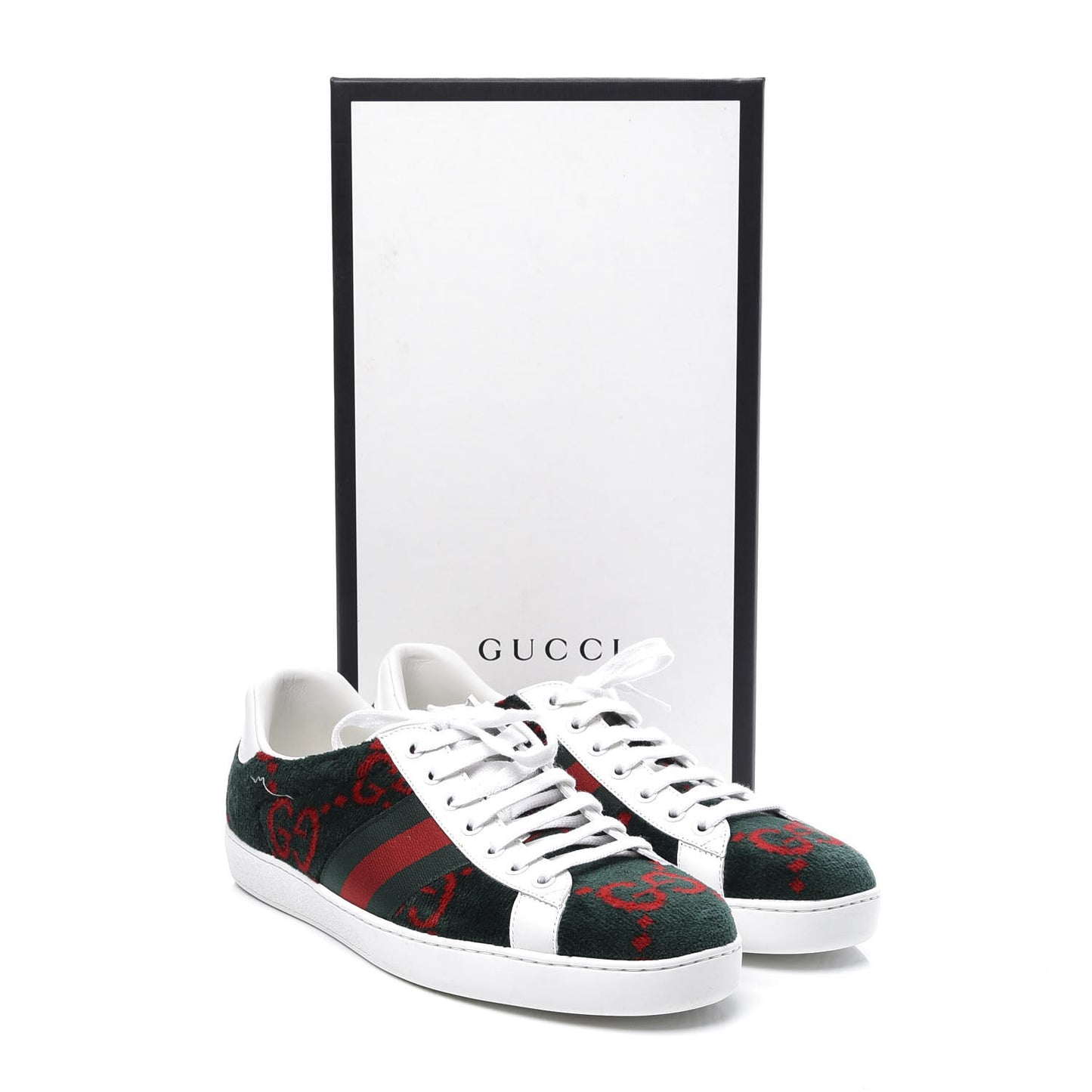 Covered Wool Big GG Monogram Mens Sneakers 8 Green Red
