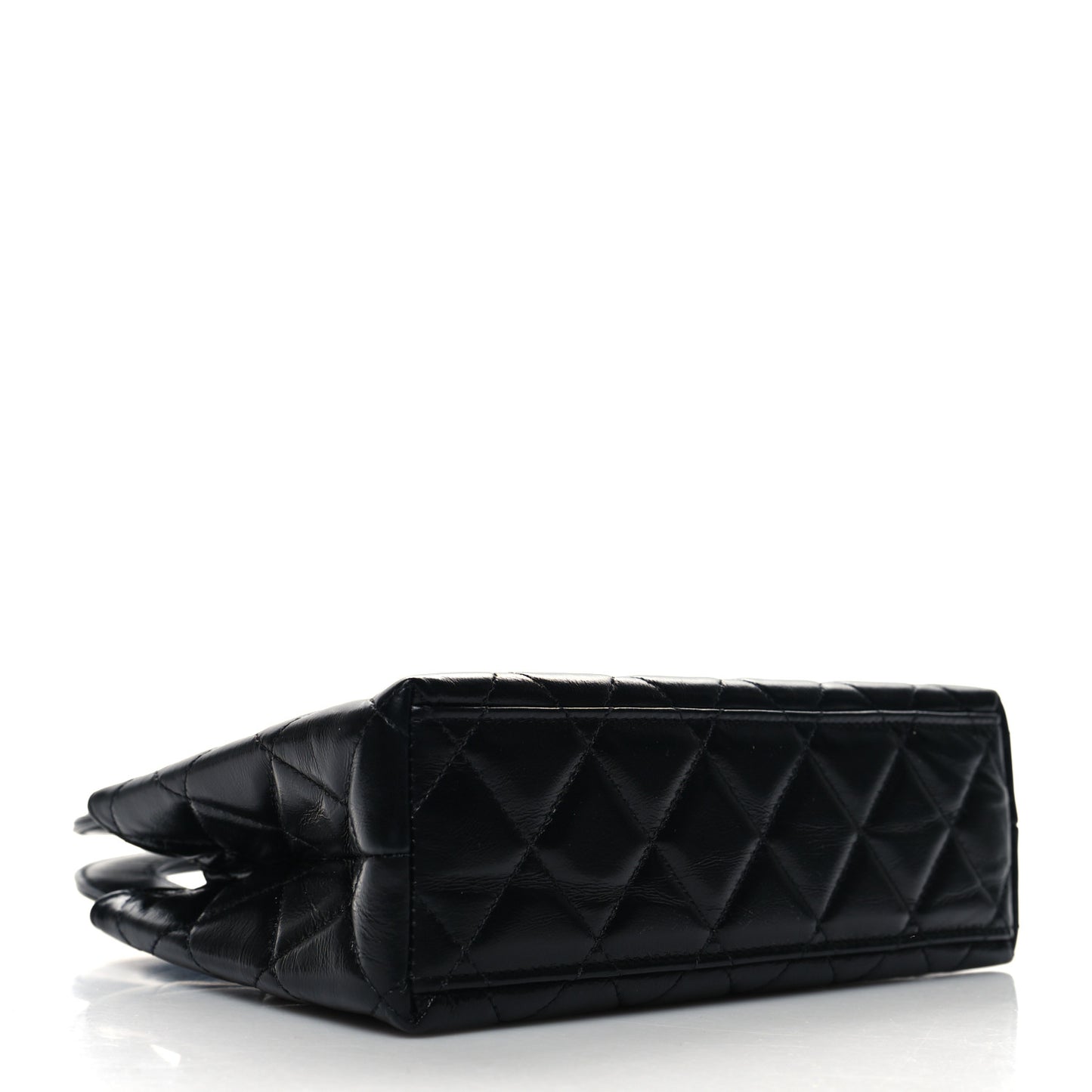 Shiny Aged Calfskin Quilted Nano Kelly Shopper Black