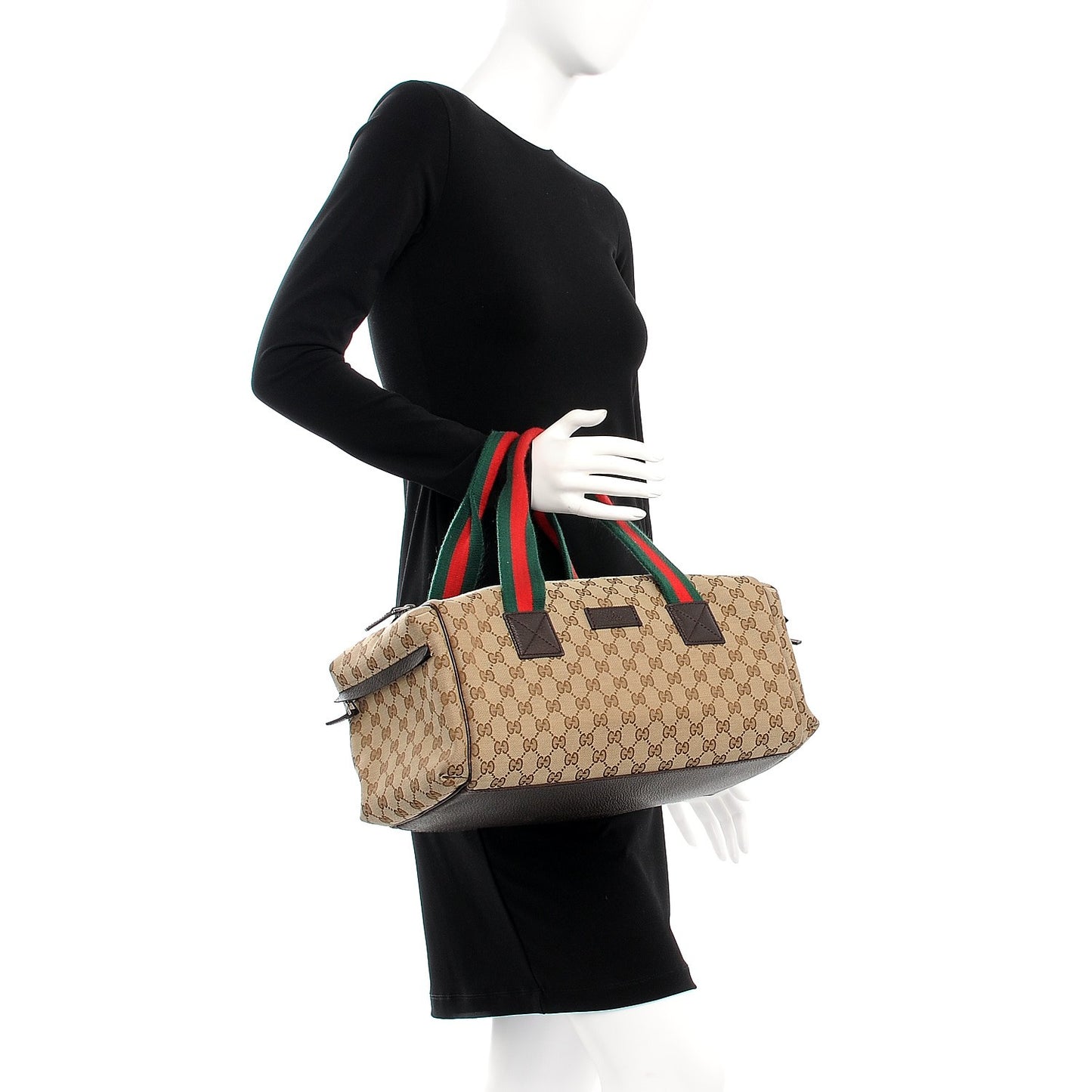 GG Monogram Web Small Carry On Duffle Beige Brown