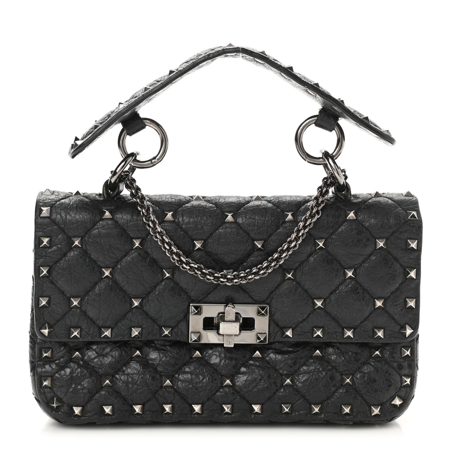 Valentino Garavani Craquele Nappa Small Rockstud Spike Shoulder Bag Black 1 of 12