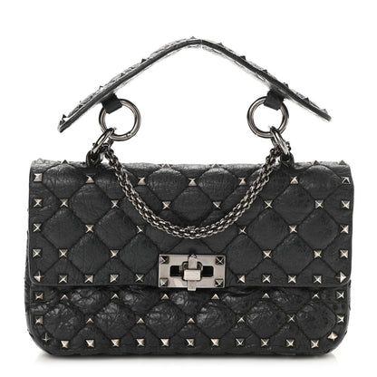 Valentino Garavani Craquele Nappa Small Rockstud Spike Shoulder Bag Black 1 of 12
