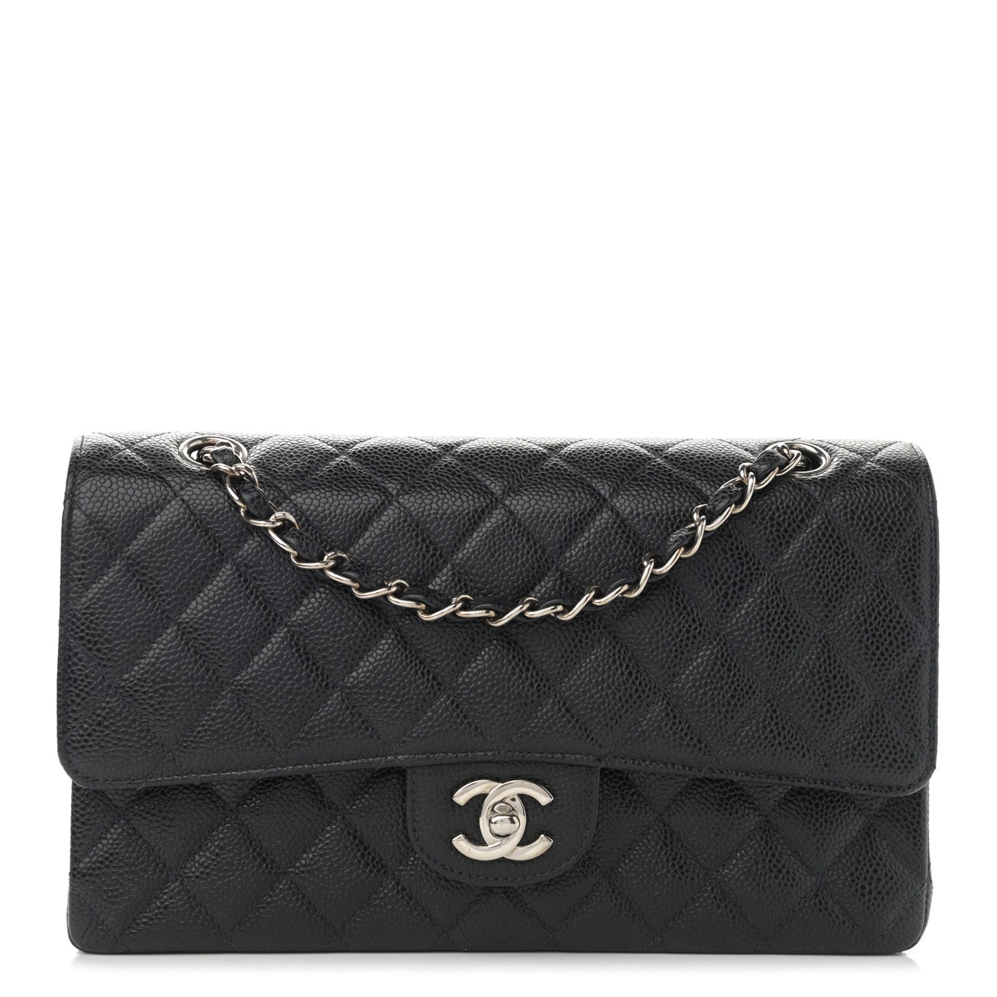Caviar Quilted Medium Double Flap Black