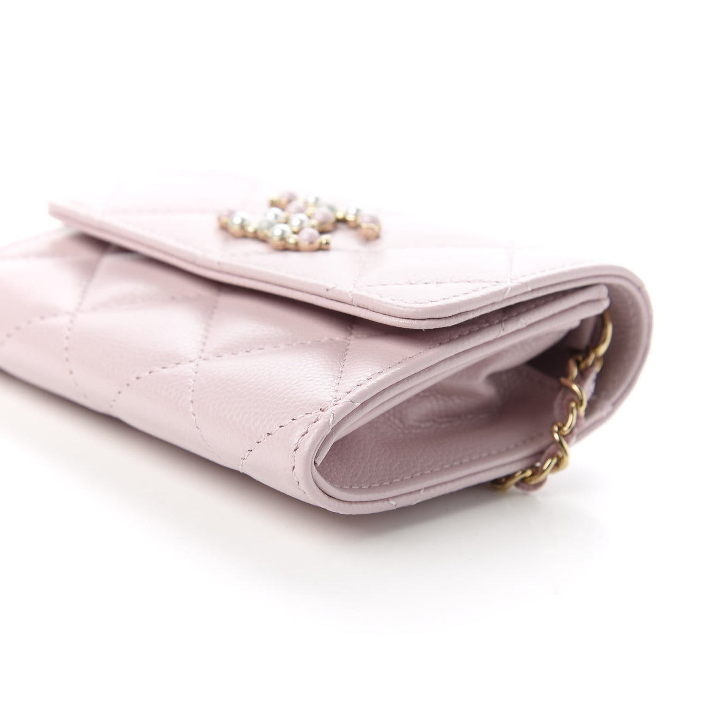 Caviar Quilted Coco Candy Card Holder On Chain Light Pink