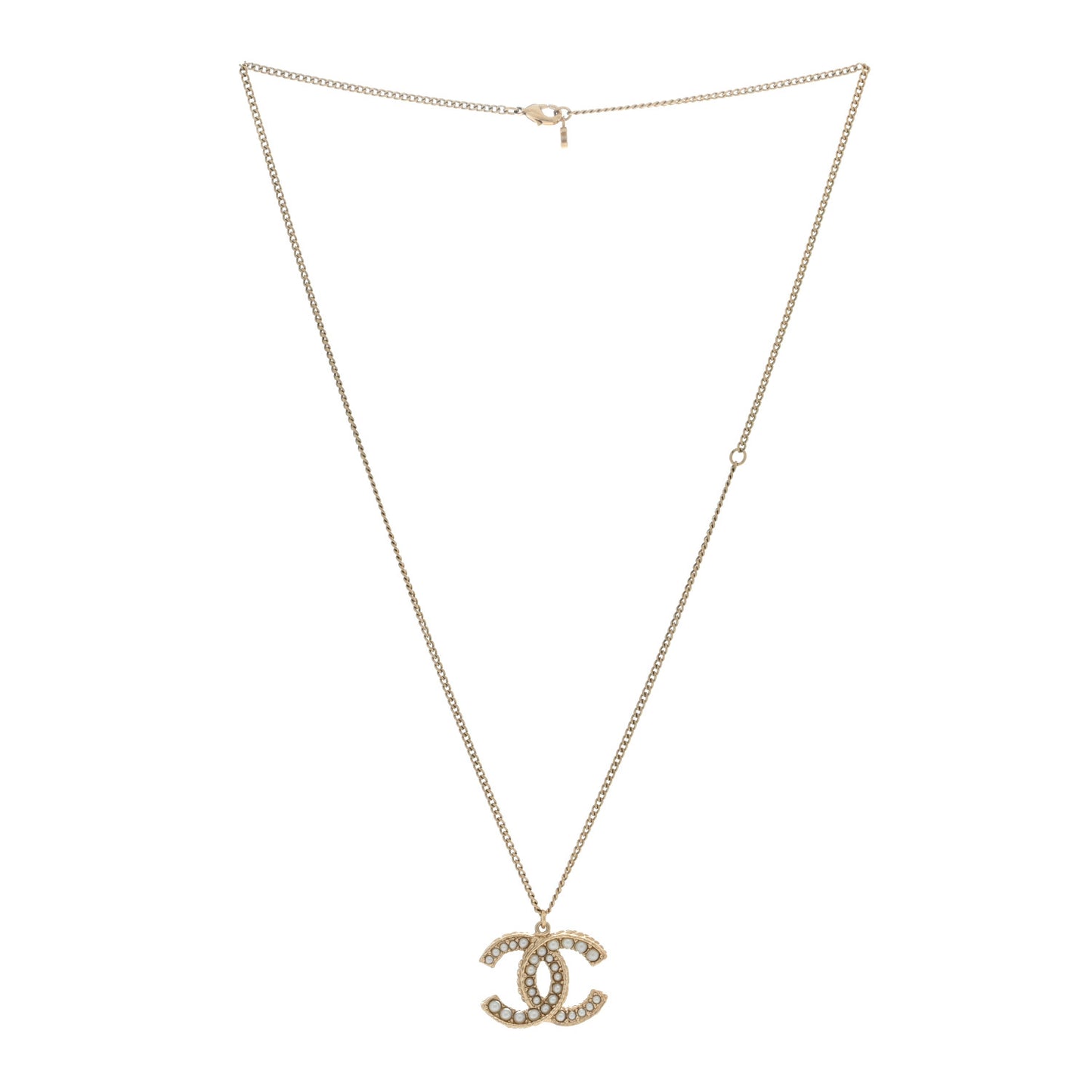 Pearl CC Pendant Necklace Gold