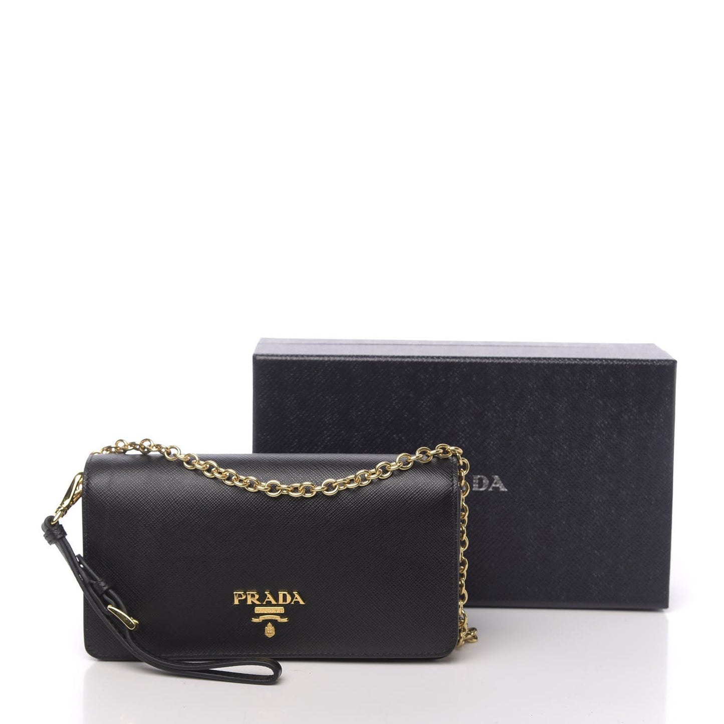 Saffiano Metal Phone Wristlet Crossbody Wallet Black