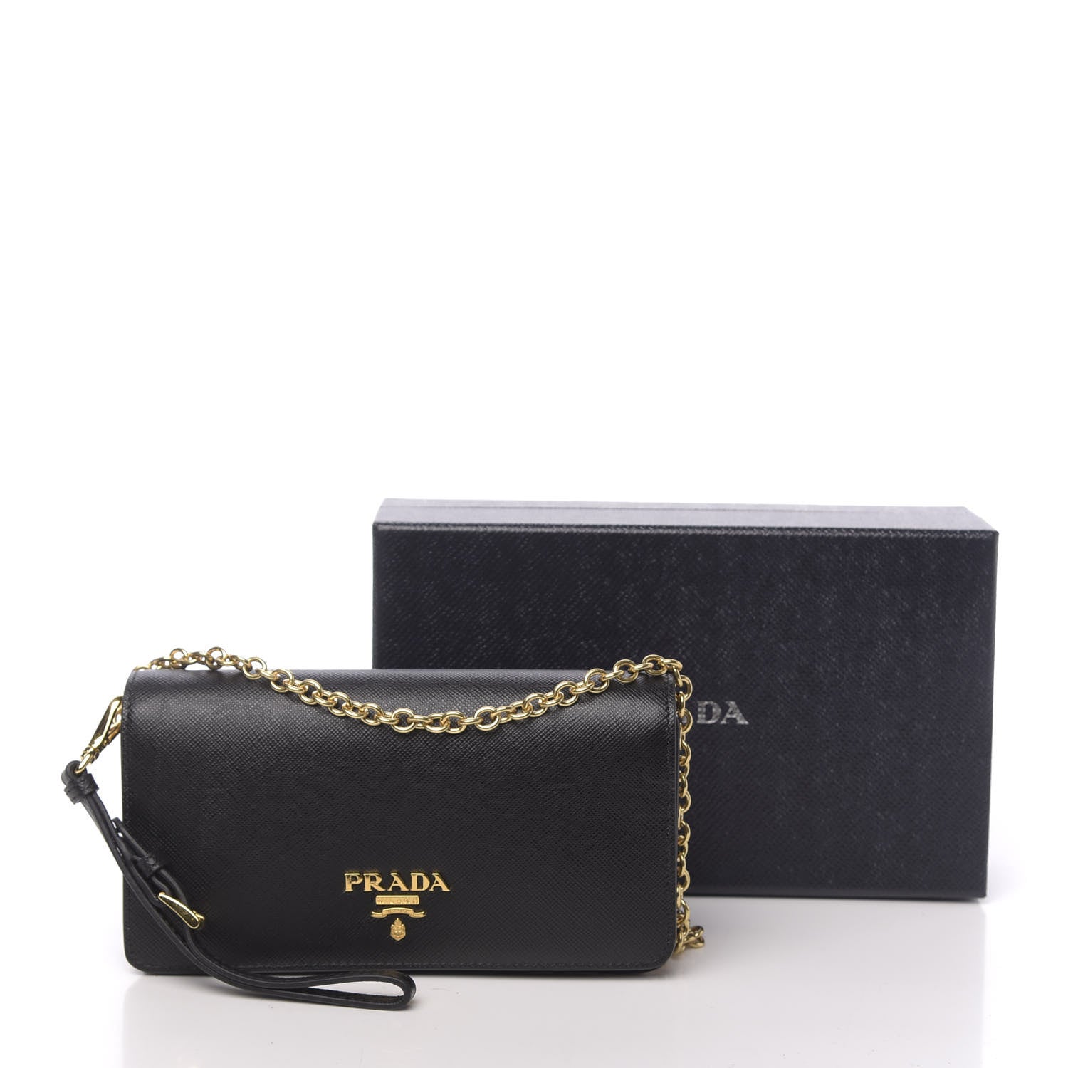 Prada Saffiano Metal Phone Wristlet Crossbody Wallet Black 9 of 9