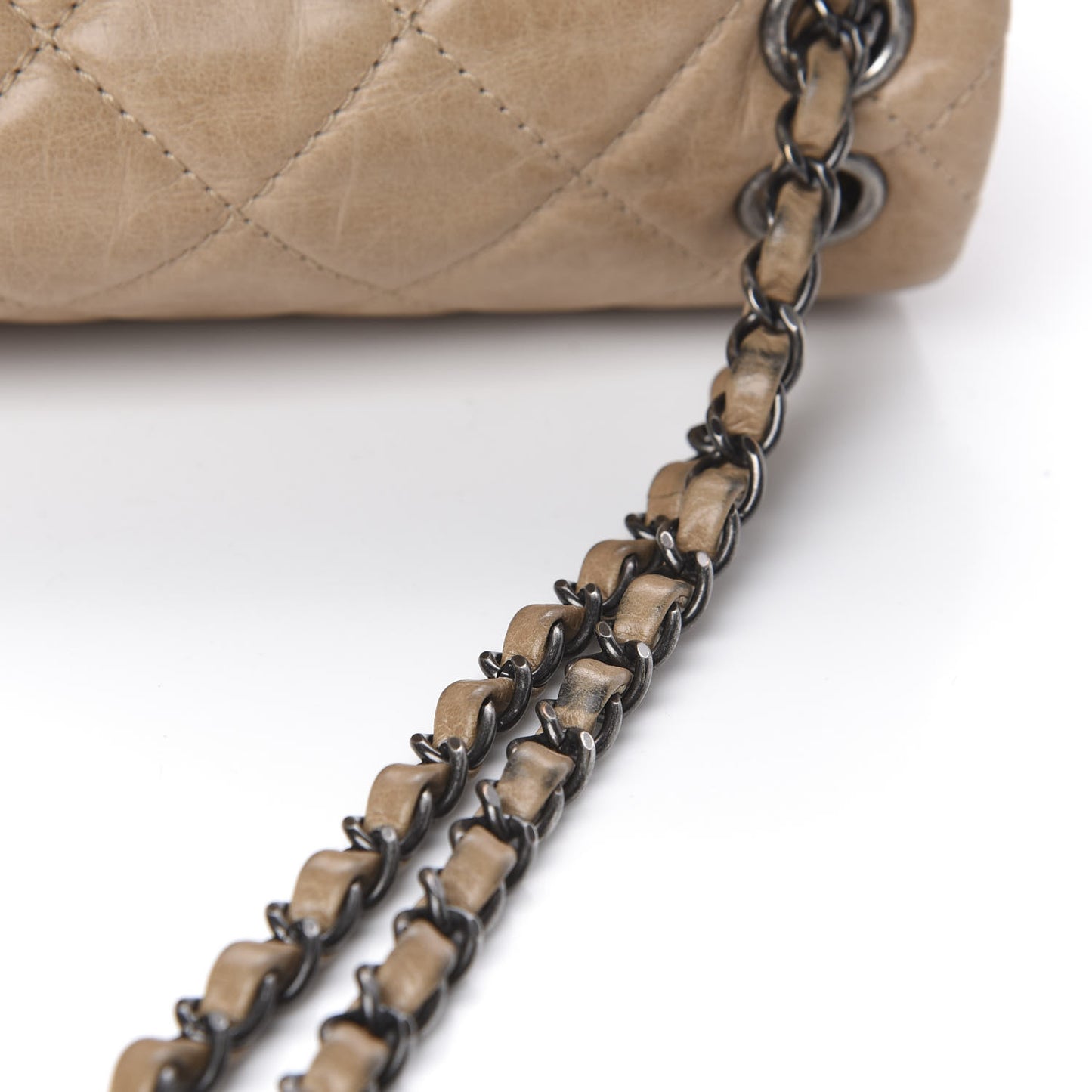 Glazed Calfskin Quilted Large Coco Soft Flap Beige