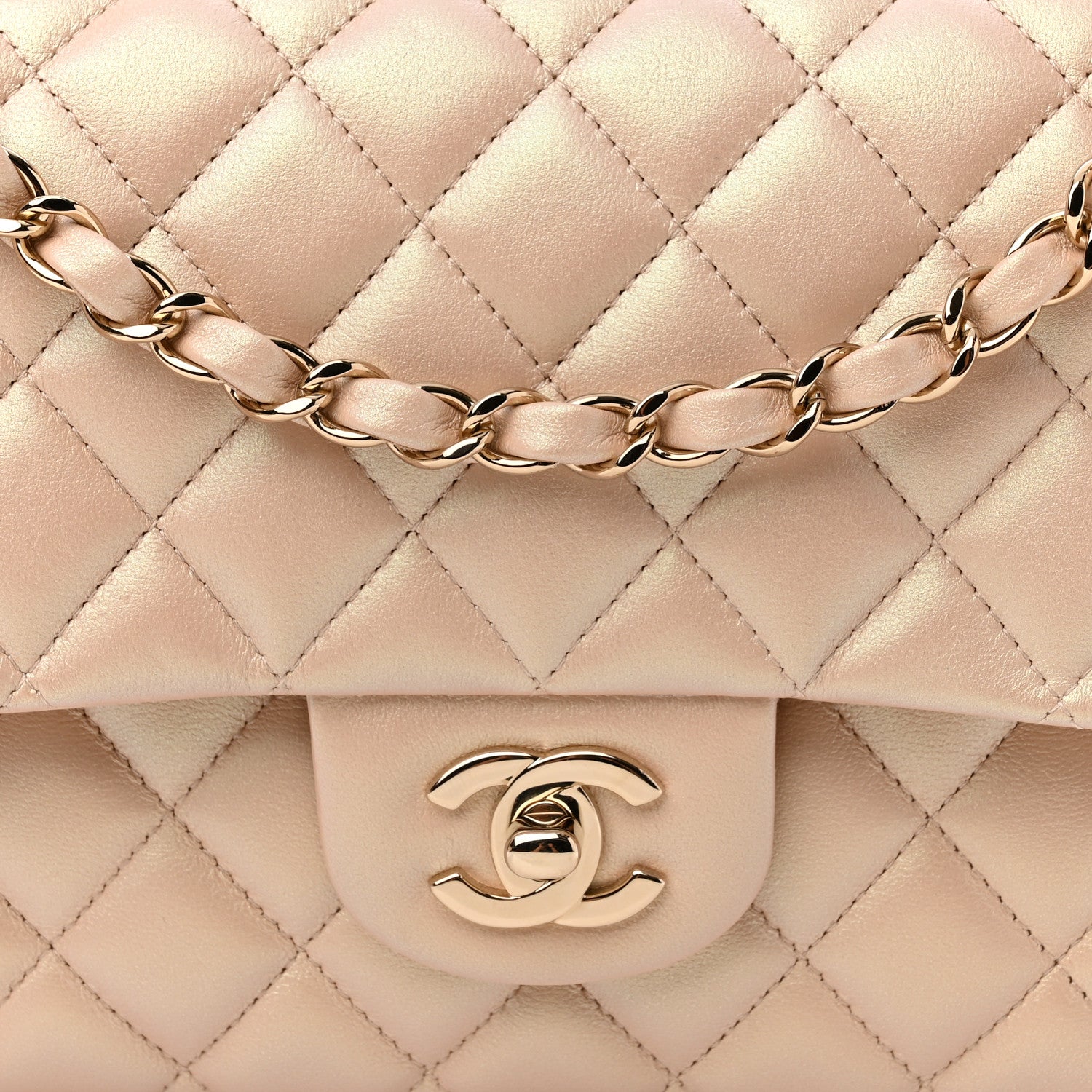 Chanel Iridescent Calfskin Quilted Medium Double Flap Beige 8 of 14
