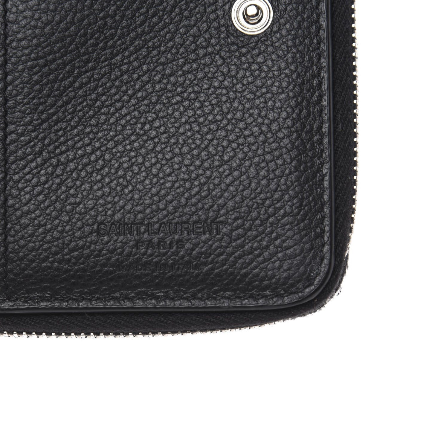 Grained Calfskin Rive Gauche Compact Zip Around Wallet Black
