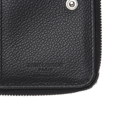 Saint Laurent Grained Calfskin Rive Gauche Compact Zip Around Wallet Black 6 of 7