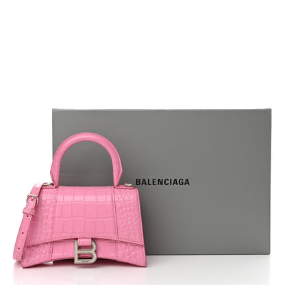 Balenciaga Shiny Calfskin Crocodile Embossed Hourglass Top Handle Bag XS Baby Pink 20 of 20