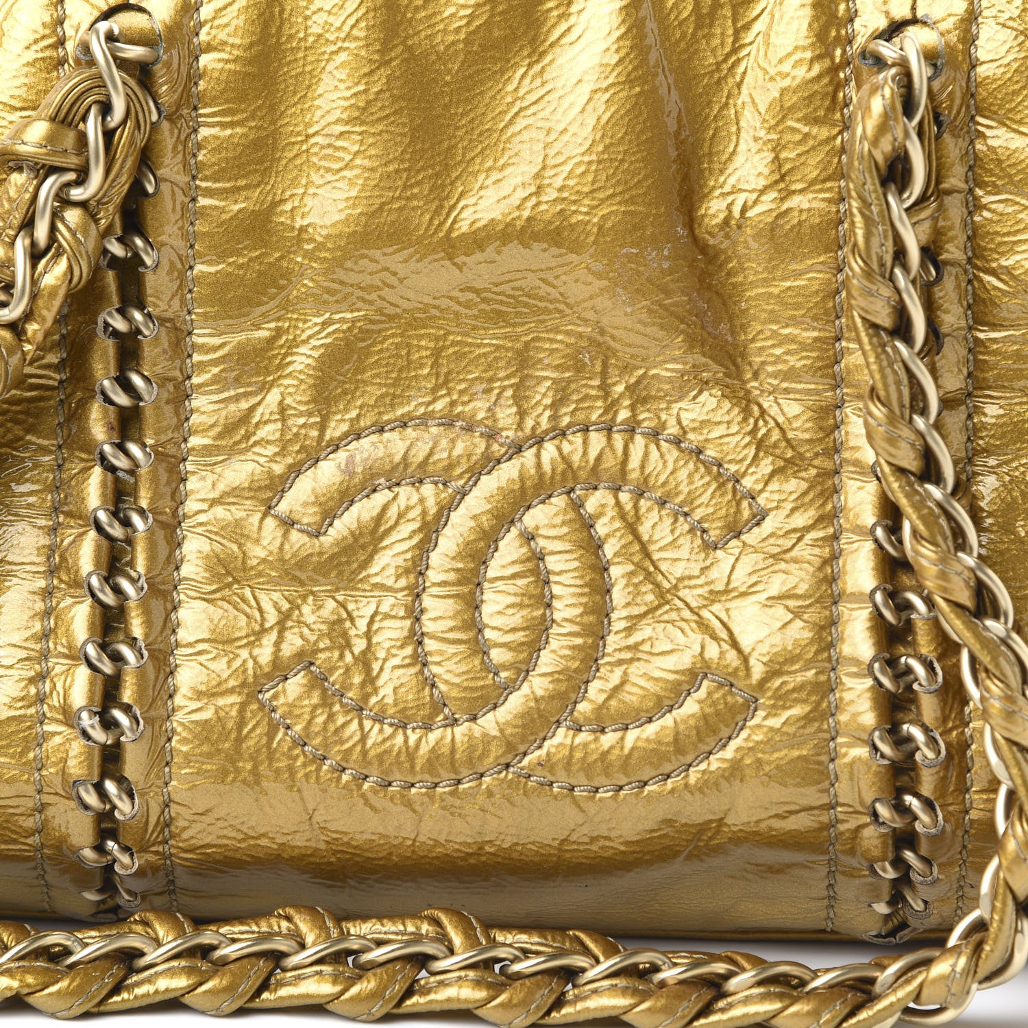 Chanel Crinkled Patent Modern Chain Tote Gold 12 of 12