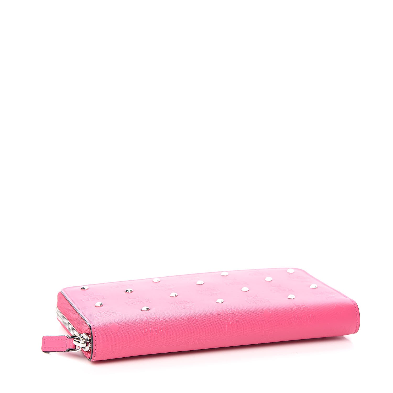 MCM Coated Canvas Monogram Studded Zip Around Wallet Pink 4 of 6