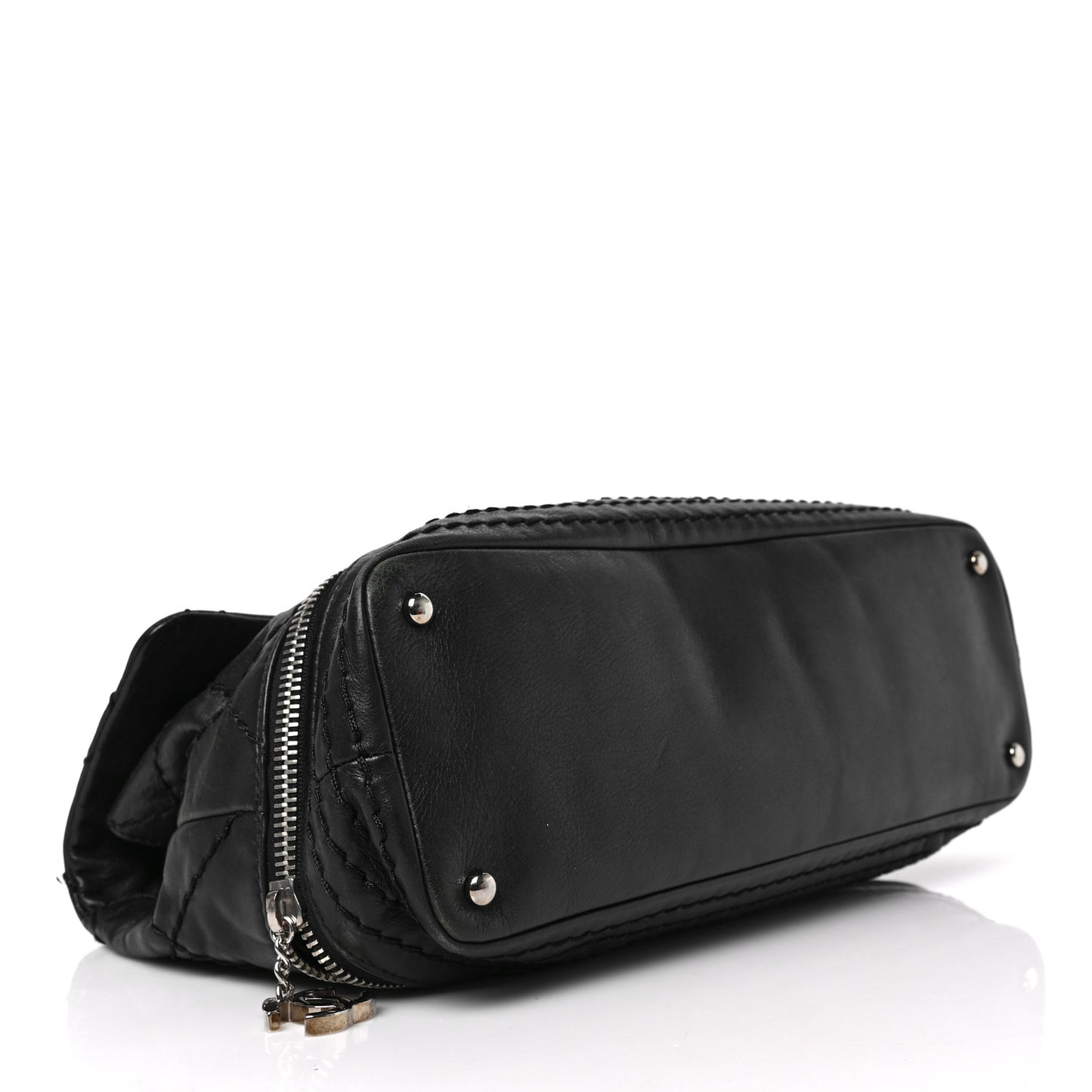 Calfskin Stitched Large Expandable Flap Bag Black
