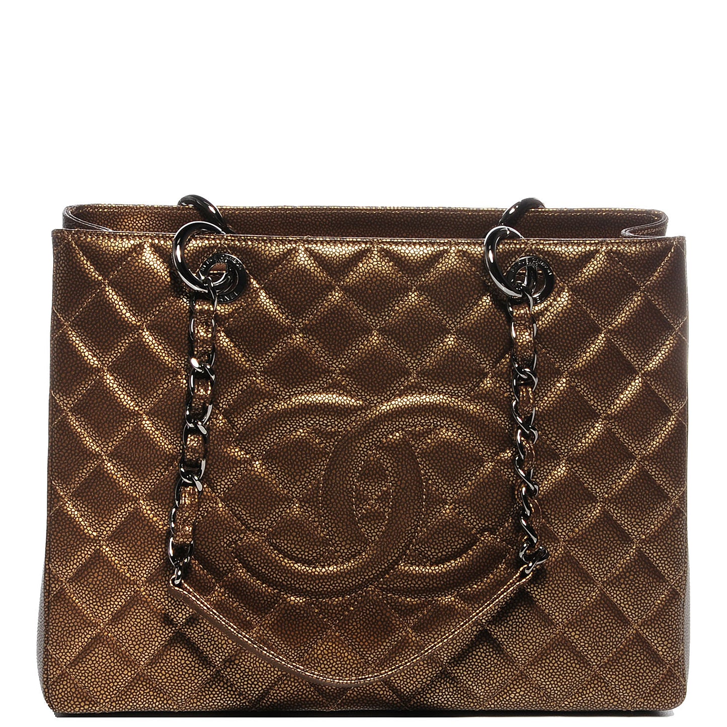 Metallic Caviar Grand Shopping Tote GST Khaki