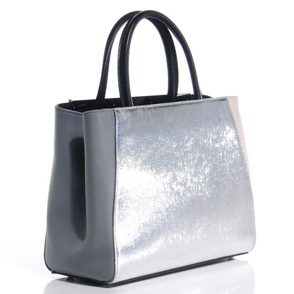 Fendi Vitello Elite Calfskin Colorblock Petite 2Jours Tote Black Multicolor White Argento 3 of 8