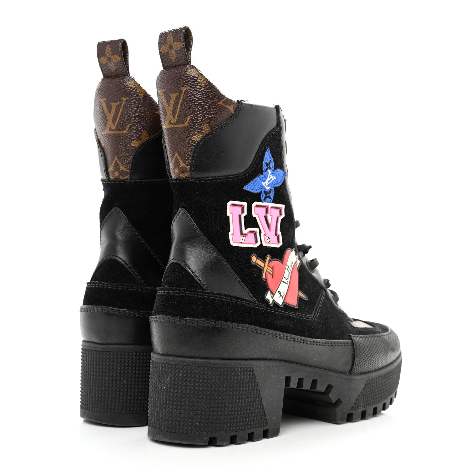 Louis Vuitton Suede Calfskin Monogram LV Black Heart Laureate Platform Desert Boots 35.5 Black 4 of 10