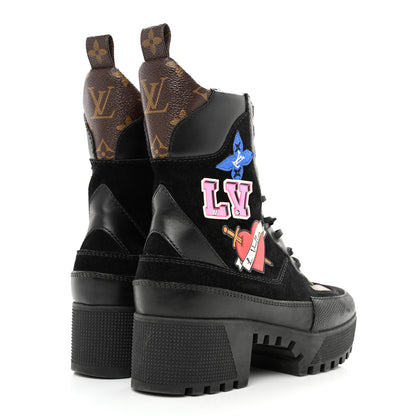 Louis Vuitton Suede Calfskin Monogram LV Black Heart Laureate Platform Desert Boots 35.5 Black 4 of 10