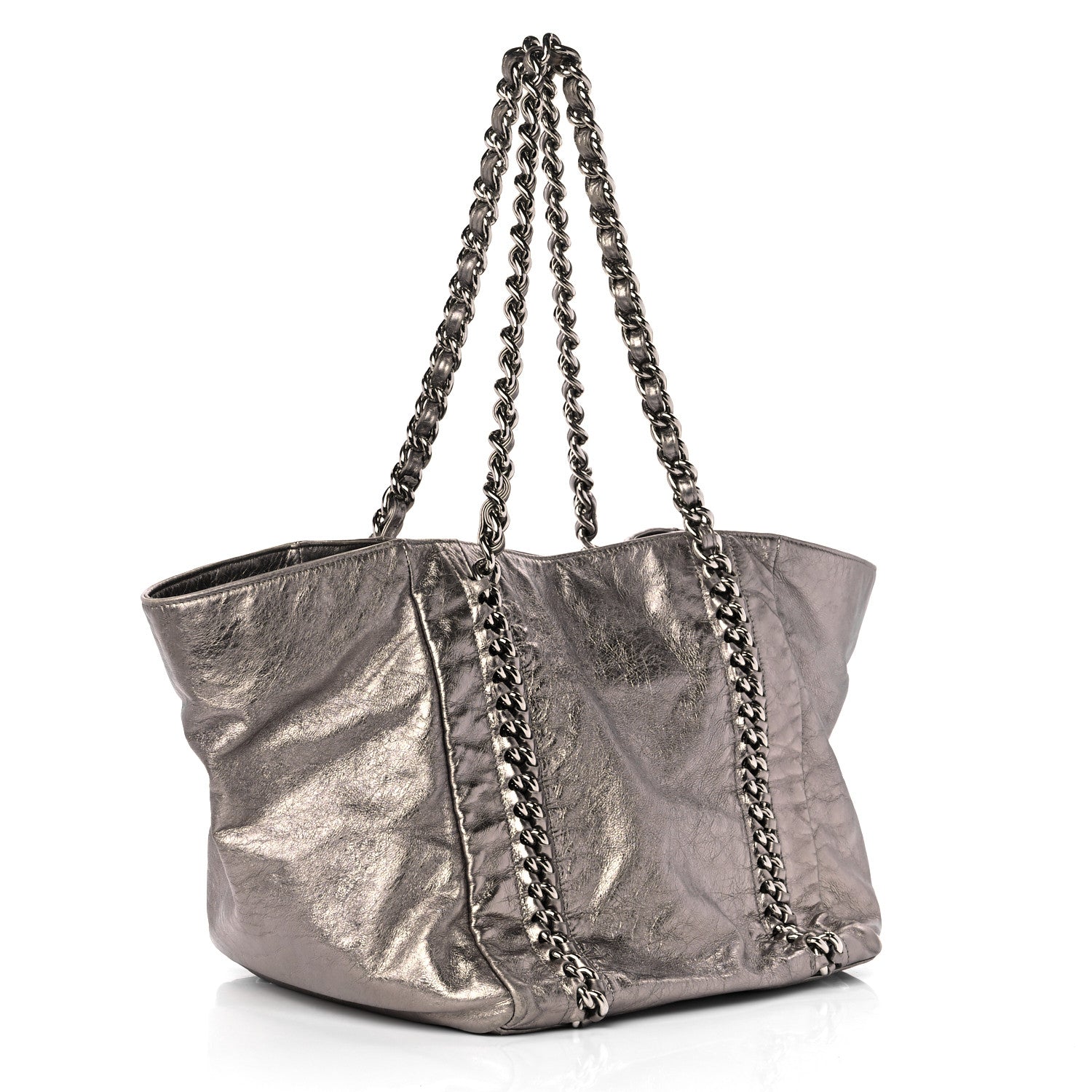 Chanel Metallic Cracked Calfskin Modern Chain Tote Dark Silver 3 of 12