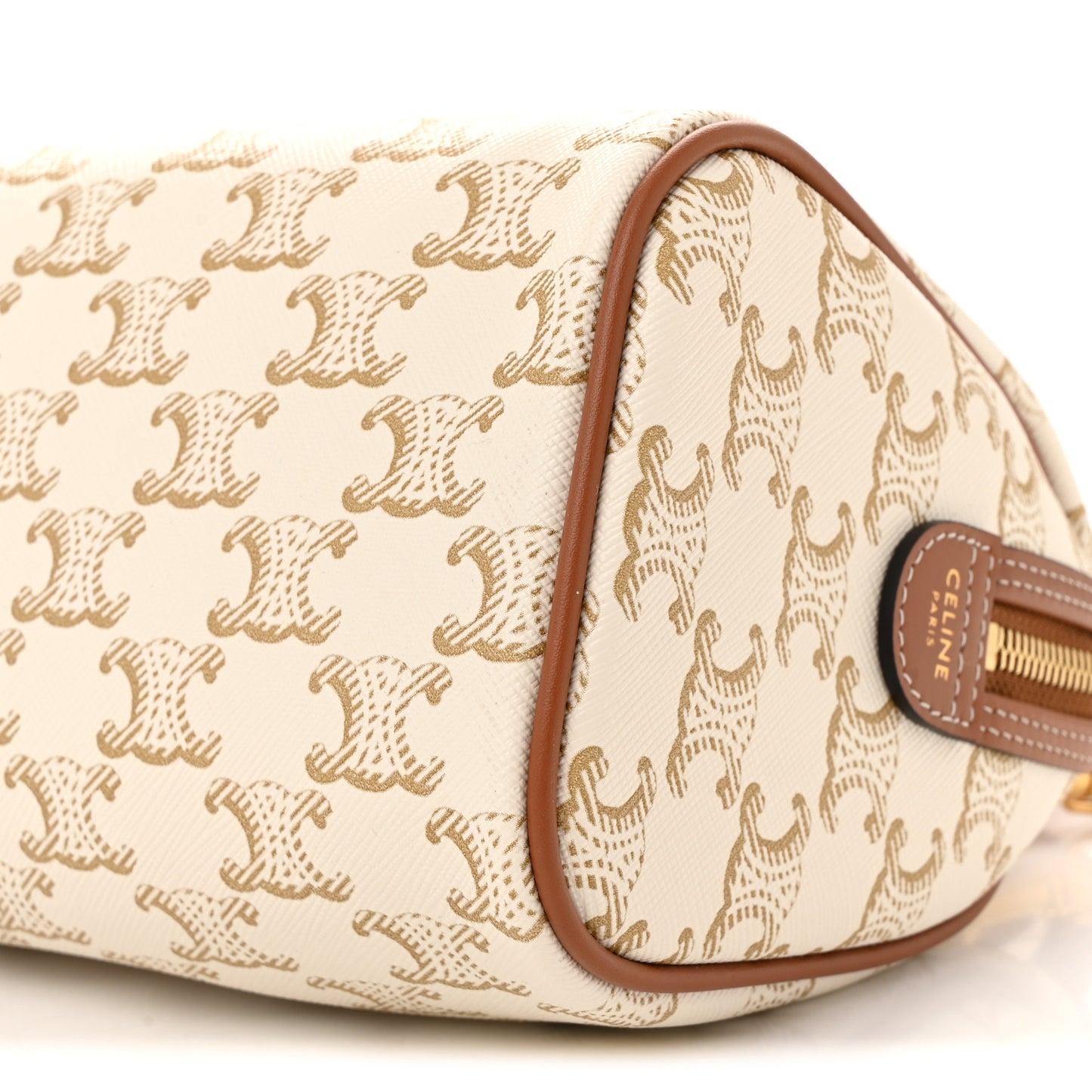 Triomphe Canvas Calfskin Small Boston Bag White