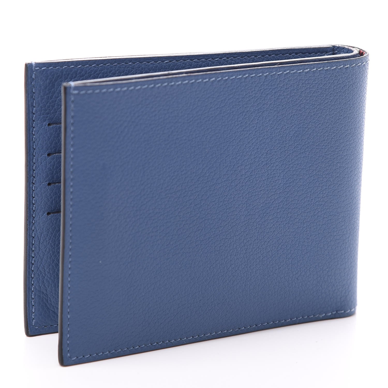 Hermes Evercolor Citizen Twill Compact Wallet Bleu de Galice Rouge Casaque Azur 2 of 10