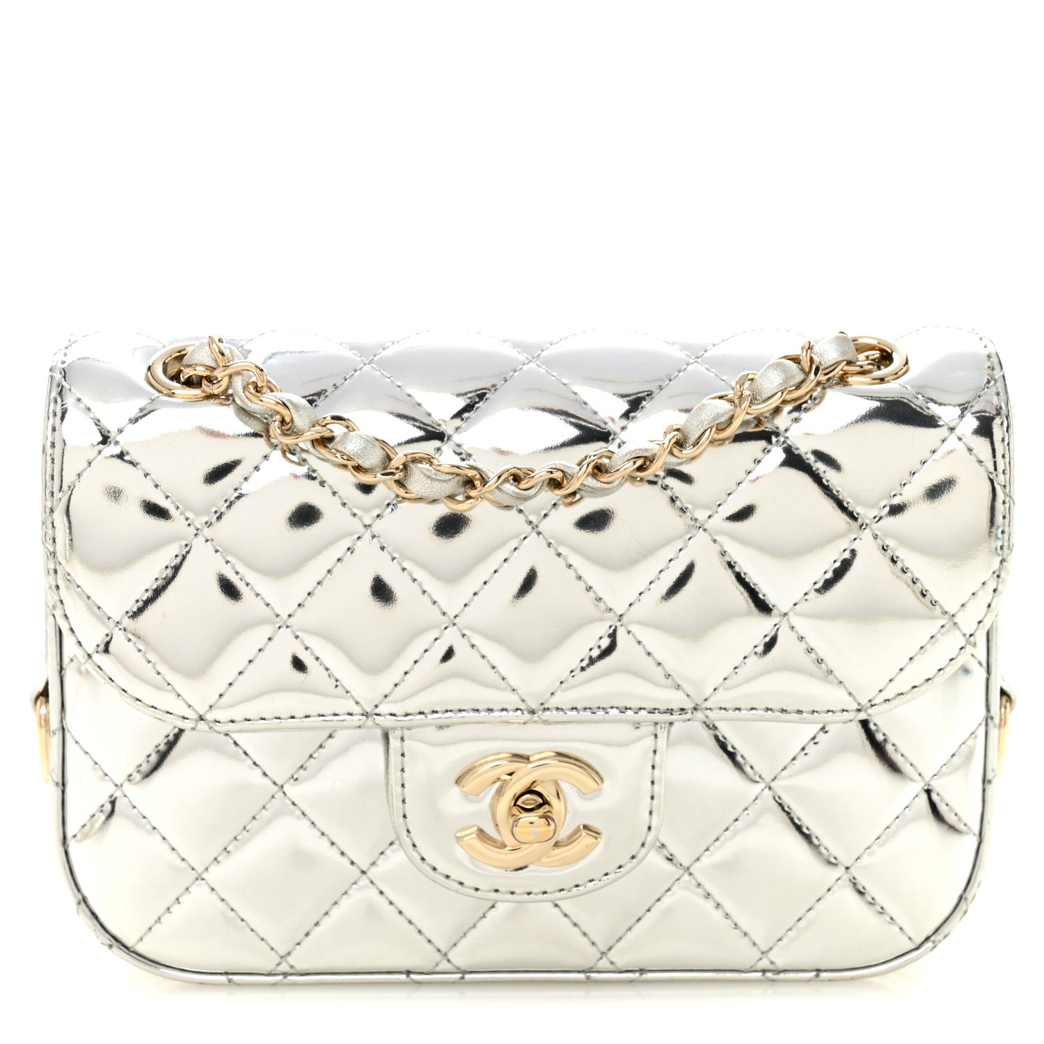 Chanel Mirror Calfskin Metallic Calfskin Quilted Hollywood Boulevard Mini Flap With Star Coin Purse Silver 1 of 10