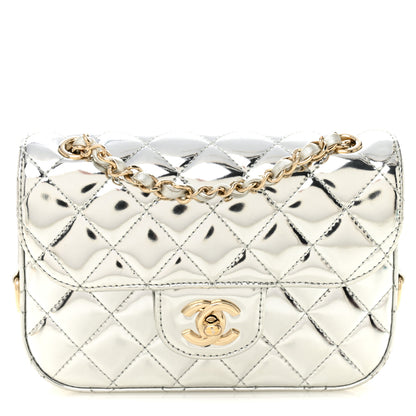 Chanel Mirror Calfskin Metallic Calfskin Quilted Hollywood Boulevard Mini Flap With Star Coin Purse Silver 1 of 10