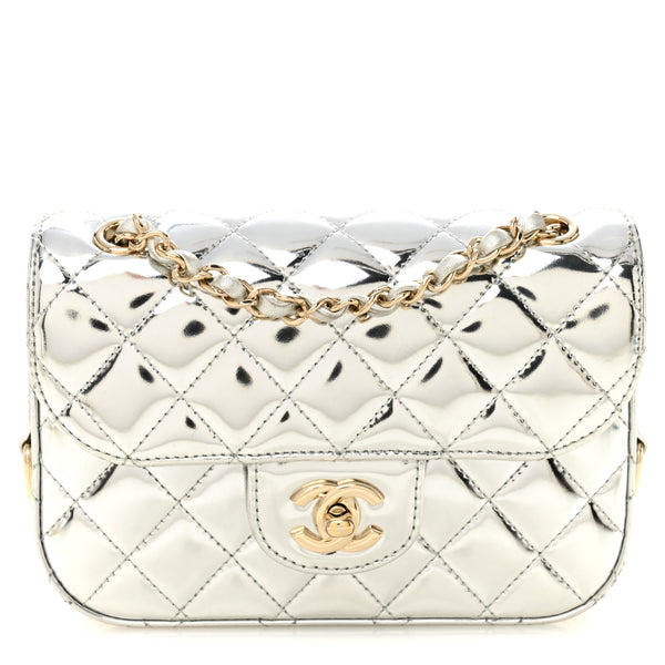 CHANEL シルバー キルティング ハイヒール Chanel Mirror Calfskin Metallic Calfskin Quilted Hollywood