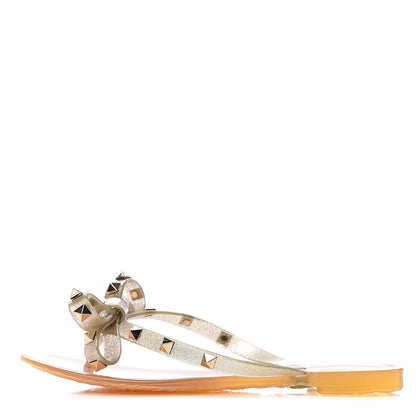 Valentino Garavani PVC Jelly Glitter Rockstud Bow Thong Sandals 35 Oro 1 of 10