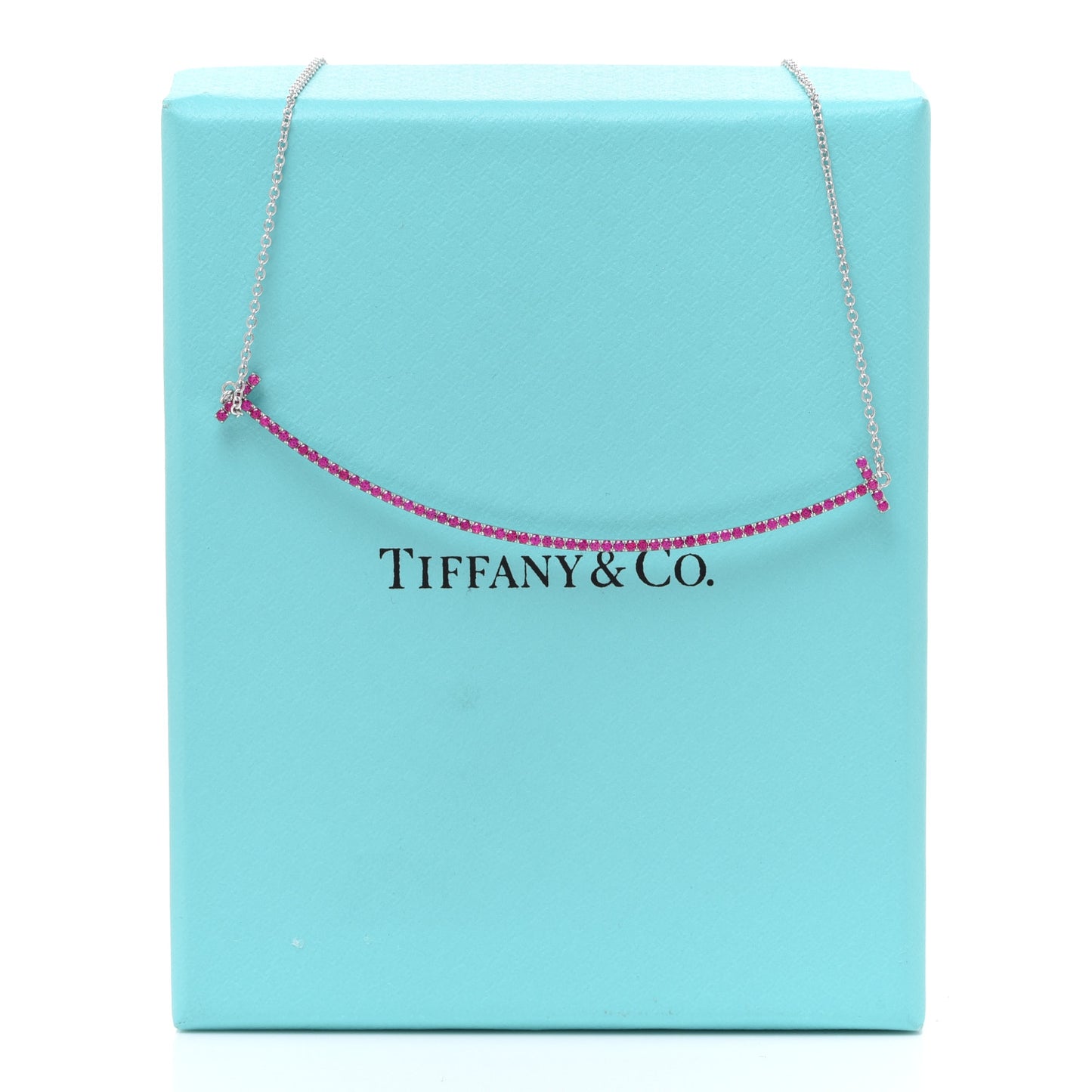 18K White Gold Ruby Large T Smile Pendant Necklace